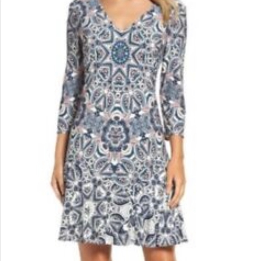 Eliza J Paisley Print V-Neck Fit and Flare Dress, Size: 4